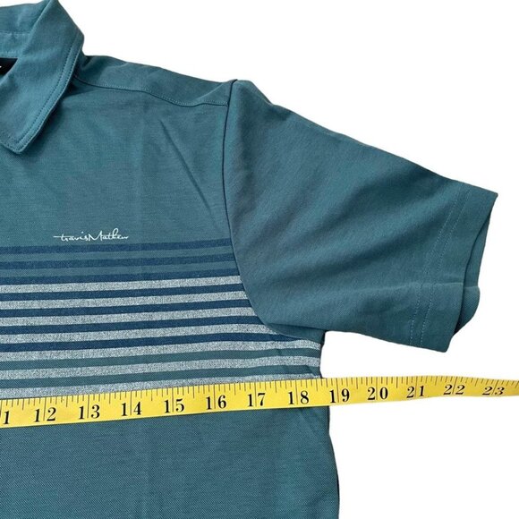 Travis Mathew Polo Golf Shirt Men’s Size Small Green Chest Stripes Classic Prepp - Picture 3 of 5